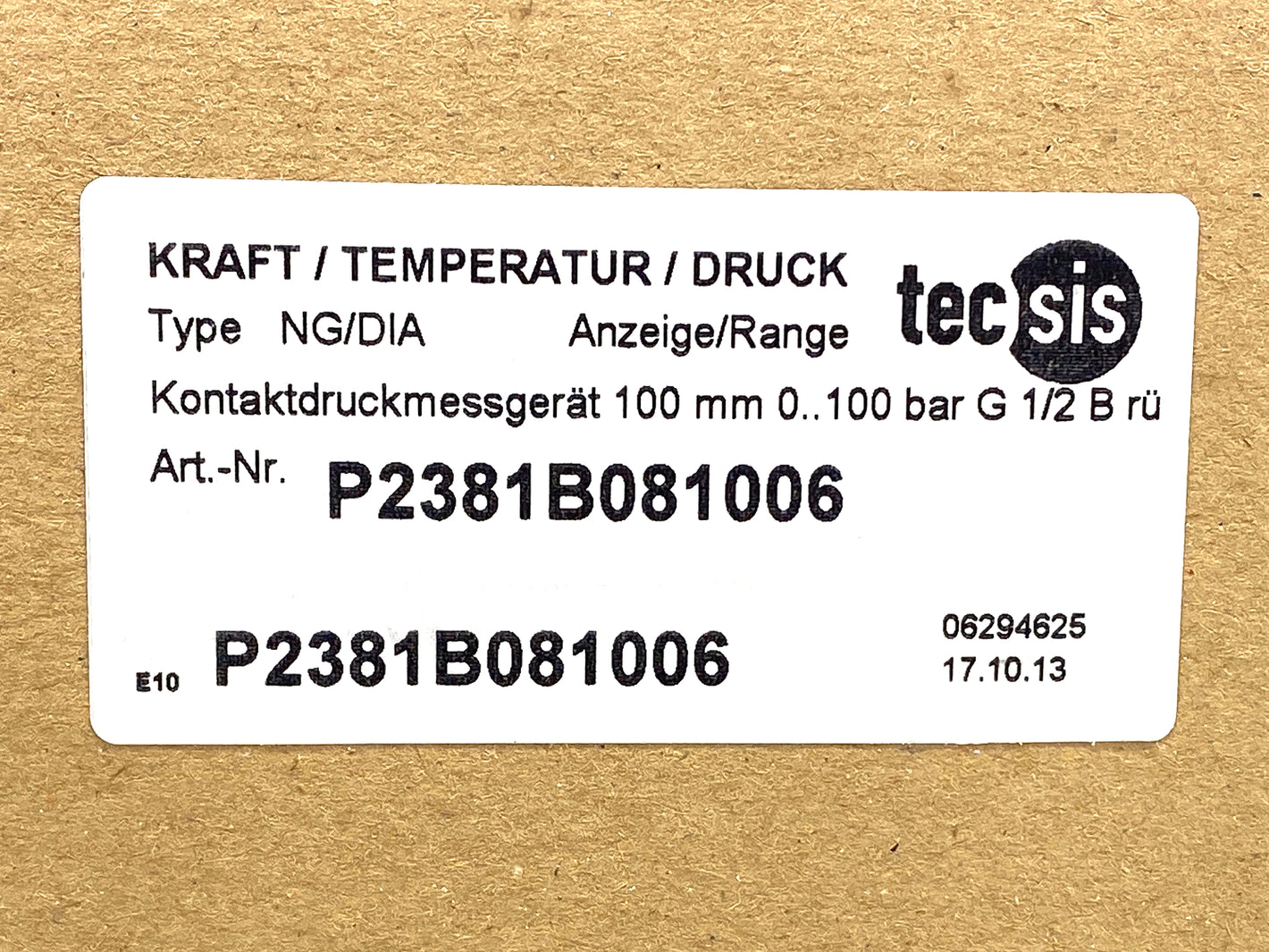 TECSIS P2381B081006 Kontaktmanometer/-druckmessgerät 100 mm 0.. 100 bar G 1/2