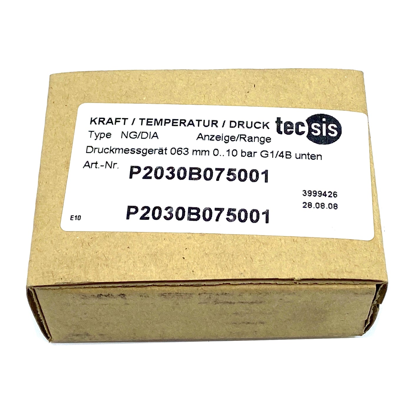 TECSIS P2030B075001 Manometer 063mm 0..10 bar G 1/4 B unten