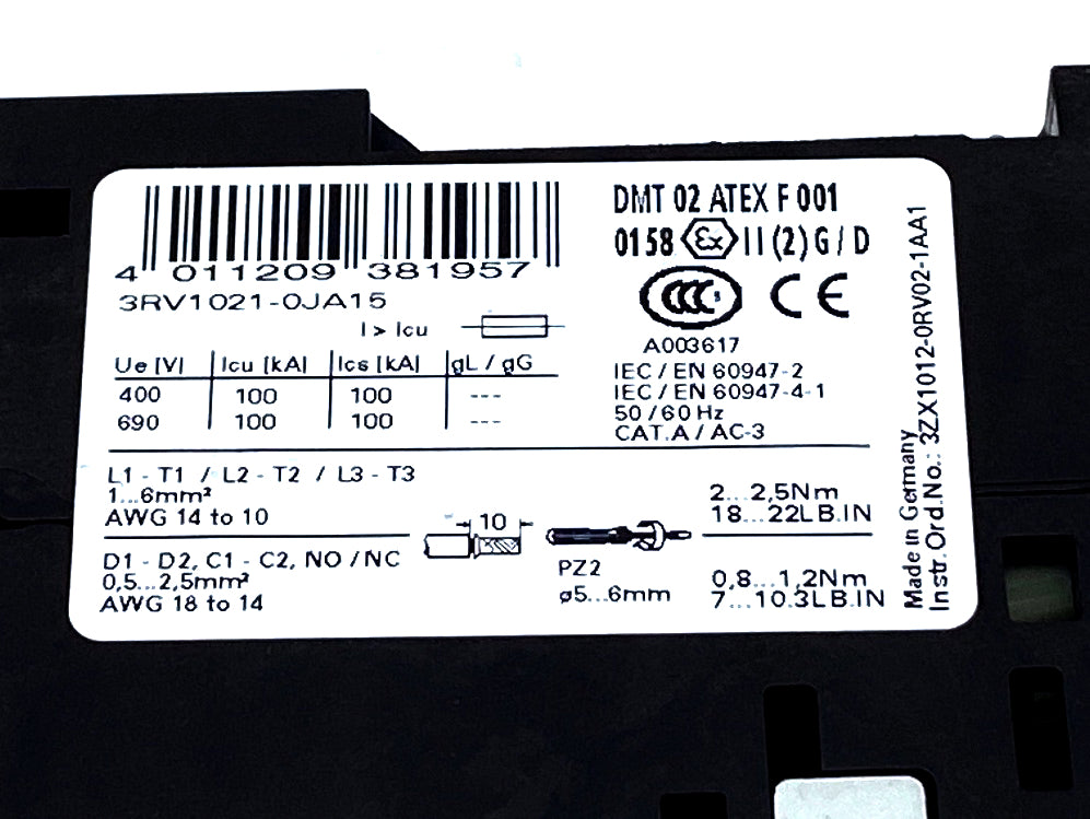Siemens 3RV1021-0JA15 circuit breaker 0.7...1 A 1NO+1NC 